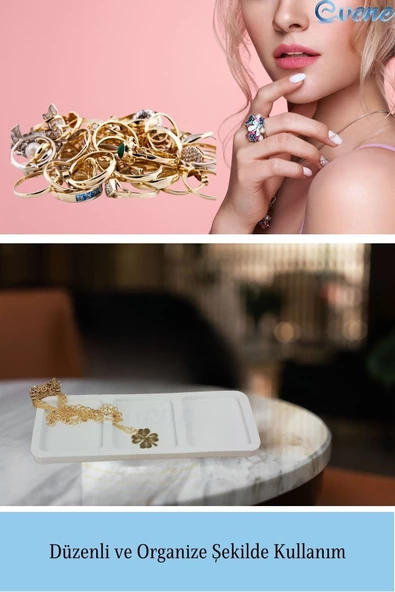 Evene Dekoratif Kase Beyaz Renk Takı Kutusu Yüzük Kolye Kutusu Mum Tabağı Takı Organizer Üçlü Model - 4