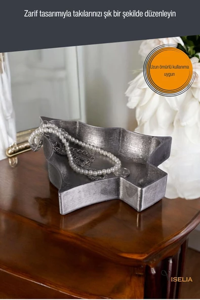 Viselia Takı Tabağı Takı Organizeri Takı Makyaj Kozmetik Düzenleyici Gümüş Eskitme Renk Model 12 - Resim 6