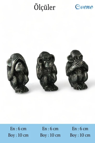 Evene Biblo Dekoratif Obje Heykel Üç Maymun Biblo Dekoratif Süs Eşyası Gümüş Eskitme Renk Model 32 - Resim 3