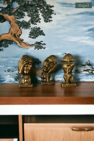 Rugad Biblo Dekoratif Heykel Görmedim Duymadım Bilmiyorum Biblosu Altın Eskitme Renk Model 31 - 2