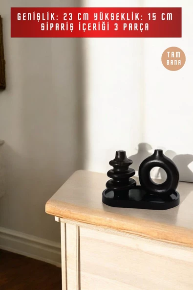tambana Siyah Sunumluk Takı Tabağı Dekoratif Tepsi Obje Seti 3 Parça Model 1046 - 3