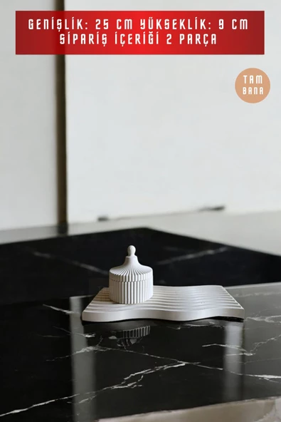 tambana Beyaz Sunumluk Takı Tabağı Dekoratif Tepsi Obje Seti 2 Parça Model 1027 - Resim 3