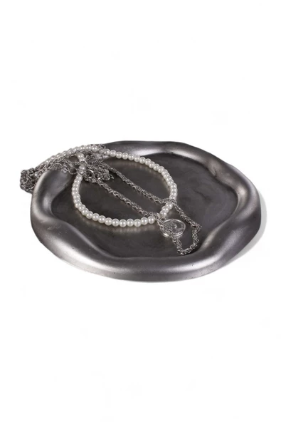 Evene Takı Organizer Makyaj Düzenleyici Kozmetik Organizer Dekoratif Tabak Gümüş Eskitme Renk Model 17 ürün görseli 1