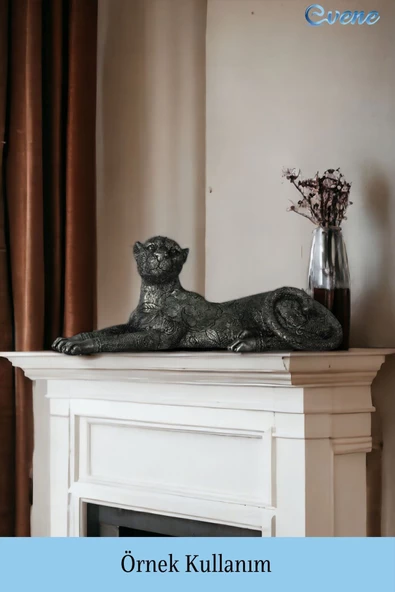 Evene Biblo Dekoratif Obje Heykel Leopar Biblo Dekoratif Süs Eşyası Gümüş Eskitme Renk Model 38 - Resim 2