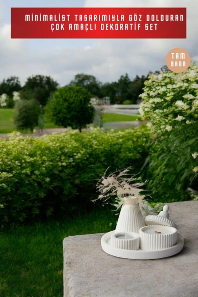 tambana Beyaz Sunumluk Takı Tabağı Dekoratif Tepsi Obje Seti 4 Parça Model 1034 - Resim 2