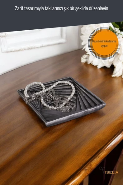 Viselia Takı Tabağı Takı Organizeri Takı Makyaj Kozmetik Düzenleyici Gümüş Eskitme Renk Model 3 - Resim 6