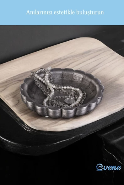 Evene Takı Organizer Makyaj Düzenleyici Kozmetik Organizer Dekoratif Tabak Gümüş Eskitme Renk Çiçek Model - Resim 6