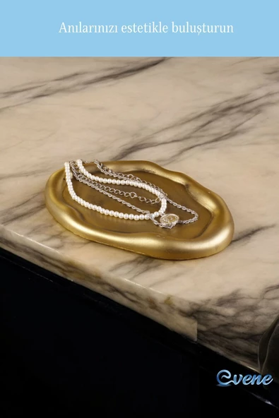 Evene Takı Organizer Makyaj Düzenleyici Kozmetik Organizer Dekoratif Tabak Altın Eskitme Renk Model 18 - Resim 7