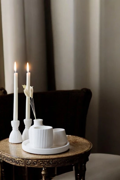 tambana Beyaz Sunumluk Takı Tabağı Dekoratif Tepsi Obje Seti 6 Parça Model 1033 ürün görseli