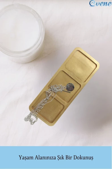 Evene Dekoratif Kase Altın Renk Takı Kutusu Yüzük Kolye Kutusu Mum Tabağı Takı Organizer Üçlü Model - 3