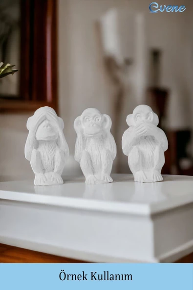 Evene Biblo Dekoratif Obje Heykel Üç Maymun Biblo Dekoratif Süs Eşyası Beyaz Model 32 - Resim 2