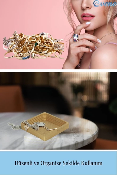 Evene Dekoratif Kase Altın Renk Takı Kutusu Yüzük Kolye Kutusu Mum Tabağı Takı Organizer Model 4 - Resim 4