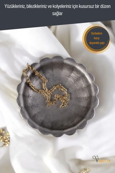 Viselia Takı Tabağı Takı Organizeri Takı Makyaj Kozmetik Düzenleyici Gümüş Eskitme Renk Model 8 - Resim 5