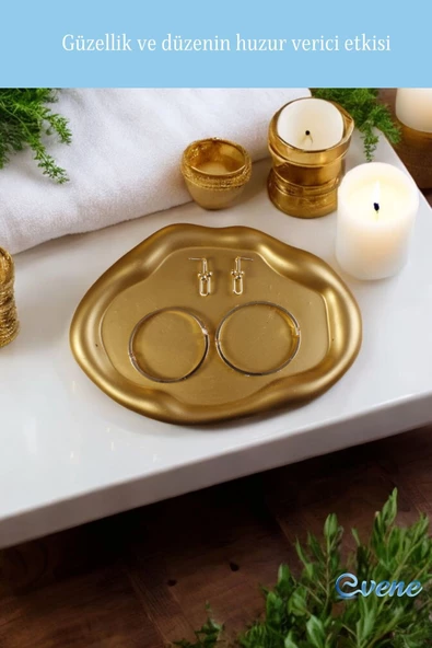 Evene Takı Organizer Makyaj Düzenleyici Kozmetik Organizer Dekoratif Tabak Altın Renk Model 18 - Resim 5