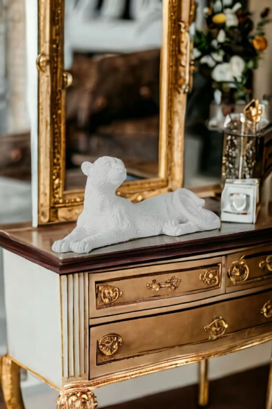 Rugad Biblo Dekoratif Heykel Leopar Biblosu Beyaz Model 38 ürün görseli 1