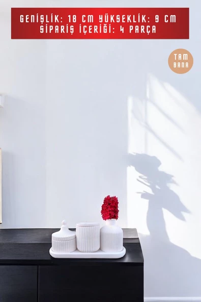 tambana Beyaz Sunumluk Takı Tabağı Dekoratif Tepsi Obje Seti 4 Parça Model 1054 - Resim 3