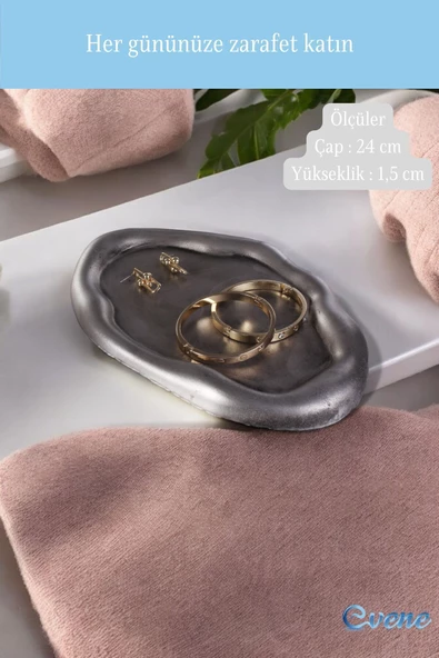 Evene Takı Organizer Makyaj Düzenleyici Kozmetik Organizer Dekoratif Tabak Gümüş Eskitme Renk Model 18 - Resim 3