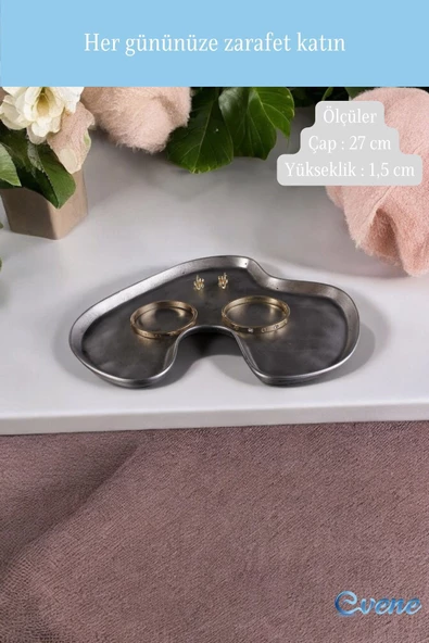 Evene Takı Organizer Makyaj Düzenleyici Kozmetik Organizer Dekoratif Tabak Gümüş Eskitme Renk Model 16 - 2