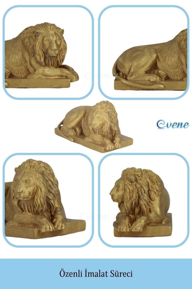 Evene Biblo Dekoratif Obje Heykel Biblo Aslan Biblo Dekoratif Süs Eşyası Altın Renk Model 3 - 5
