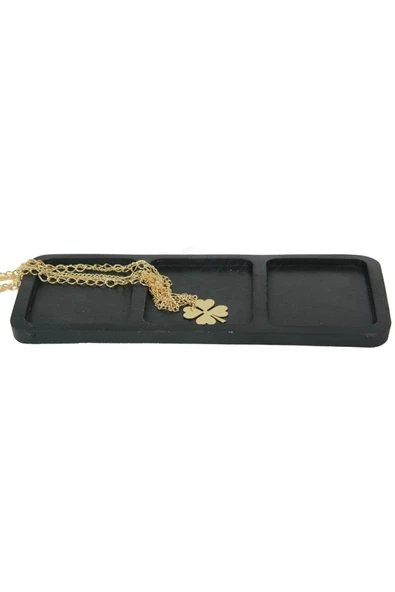 Evene Dekoratif Kase Siyah Renk Takı Kutusu Yüzük Kolye Kutusu Mum Tabağı Takı Organizer Üçlü Model