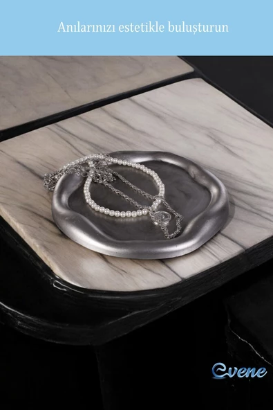 Evene Takı Organizer Makyaj Düzenleyici Kozmetik Organizer Dekoratif Tabak Gümüş Eskitme Renk Model 17 - Resim 6