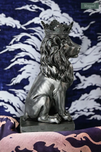 Rugad Biblo Dekoratif Heykel Taçlı Aslan Biblosu Gümüş Eskitme Model 34 - Resim 2