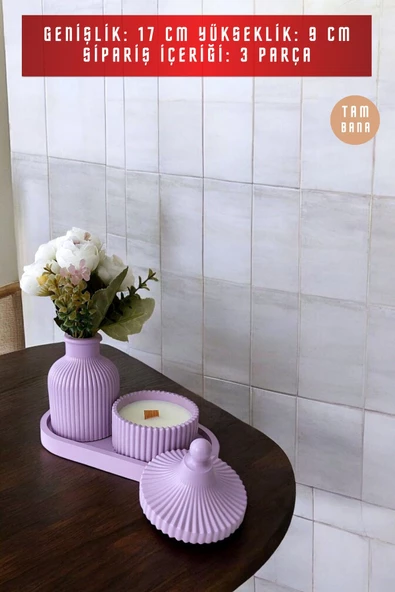 tambana Mor Sunumluk Takı Tabağı Dekoratif Tepsi Obje Seti 3 Parça Model 1001 - Resim 3