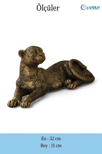 Evene Biblo Dekoratif Obje Heykel Leopar Biblo Dekoratif Süs Eşyası Altın Eskitme Renk Model 38 - Resim 3