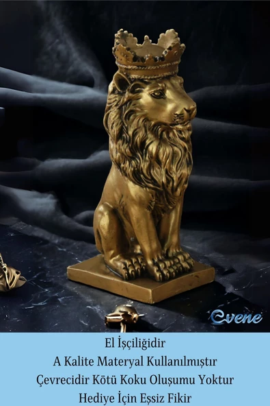 Evene Biblo Dekoratif Obje Heykel Taçlı Aslan Biblo Dekoratif Süs Eşyası Altın Eskitme Renk Model 34 - Resim 4