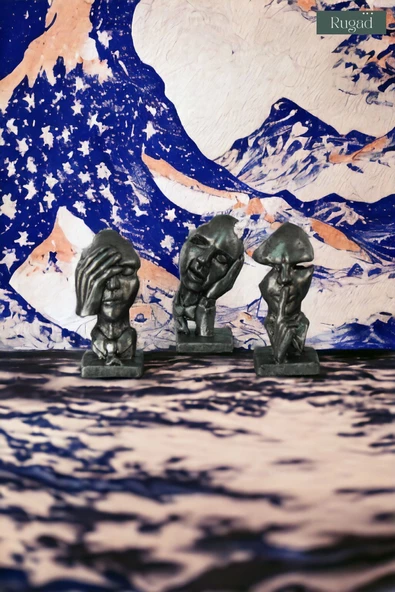 Rugad Biblo Dekoratif Heykel Görmedim Duymadım Bilmiyorum Biblosu Gümüş Eskitme Renk Model 31 - Resim 2