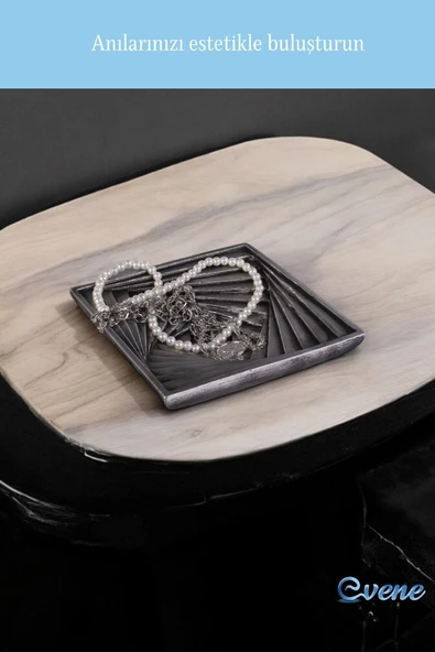 Evene Takı Organizer Makyaj Düzenleyici Kozmetik Organizer Dekoratif Tabak Gümüş Eskitme Renk Model 3 - Resim 6