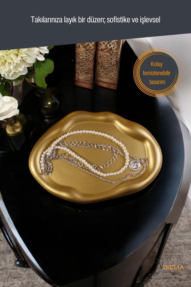 Viselia Takı Tabağı Takı Organizeri Takı Makyaj Kozmetik Düzenleyici Altın Renk Model 18 - Resim 3