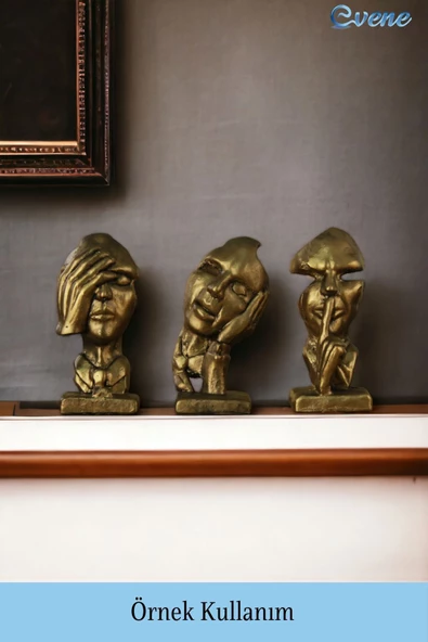 Evene Biblo Dekoratif Obje Heykel Üç Maymun Biblo Dekoratif Süs Eşyası Altın Eskitme Renk Model 31 - Resim 2