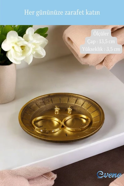 Evene Takı Organizer Makyaj Düzenleyici Kozmetik Organizer Dekoratif Tabak Altın Eskitme Renk Model 3 - Resim 2