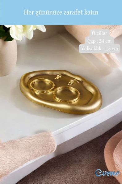 Evene Takı Organizer Makyaj Düzenleyici Kozmetik Organizer Dekoratif Tabak Altın Eskitme Renk Model 18 - Resim 2