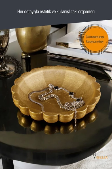 Viselia Takı Tabağı Takı Organizeri Takı Makyaj Kozmetik Düzenleyici Altın Renk Model 8 - Resim 4
