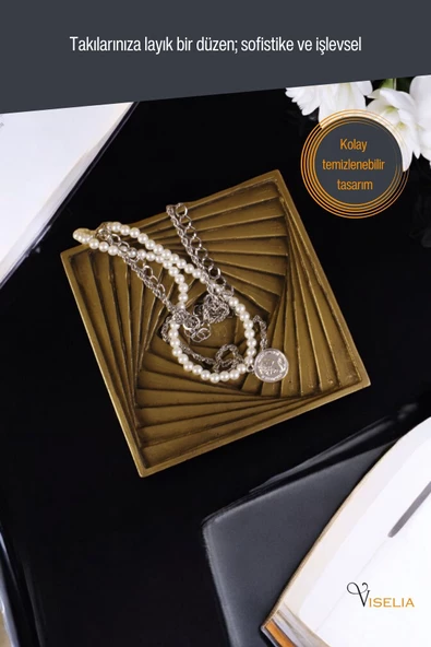 Viselia Takı Tabağı Takı Organizeri Takı Makyaj Kozmetik Düzenleyici Altın Eskitme Renk Model 3 - Resim 3