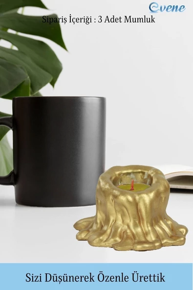 Evene Dekoratif Mumluk Tealight Mumluk Şamdan Mumluk 3 Lü Şamdan Model 31 - Resim 3