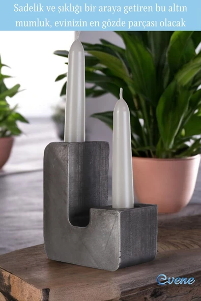Evene Mumluk Şamdan Ince Mum Uyumlu Gümüş Eskitme Renk Model 12 - 4