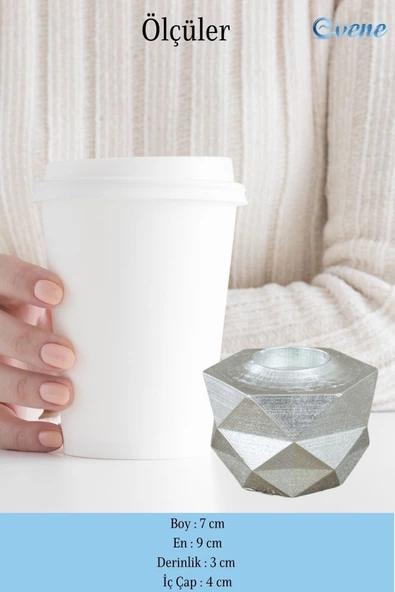 Evene Gümüş Mumluk Şamdan Tealight Ve Ince Mum Uyumlu Prizma Model - 2