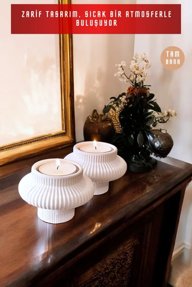 tambana Dekoratif Mumluk Set Şamdan El Yapımı Beyaz Model 44 - 4