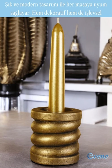 Evene Altın Eskitme Mumluk Şamdan Tealight Ve Ince Mum Uyumlu Spiral Model - Resim 3