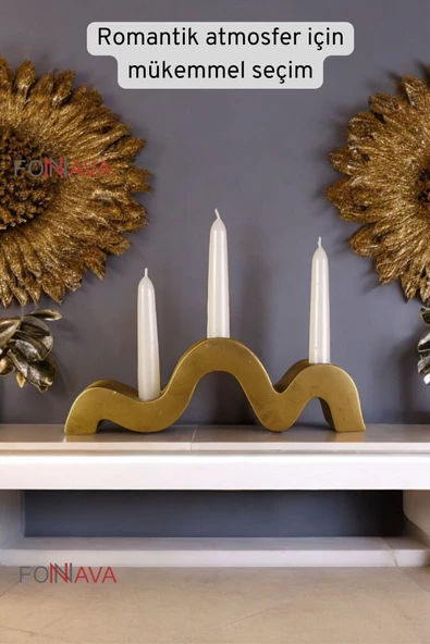 Fonnava Şamdan Mumluk Dekoratif Mumluk Tealight Mumluk Altın Eskitme Renk Model 13 - Resim 3