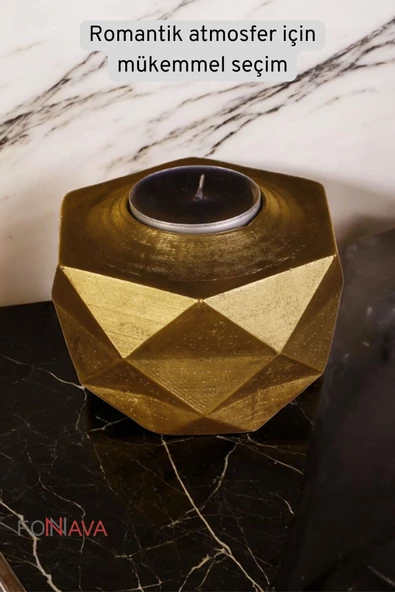 Fonnava Şamdan Mumluk Dekoratif Mumluk Tealight Mumluk Altın Eskitme Renk Model 45 - 3