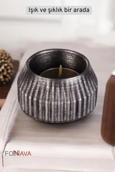 Fonnava Şamdan Mumluk Dekoratif Mumluk Tealight Mumluk Gümüş Eskitme Renk Model 38 - 3