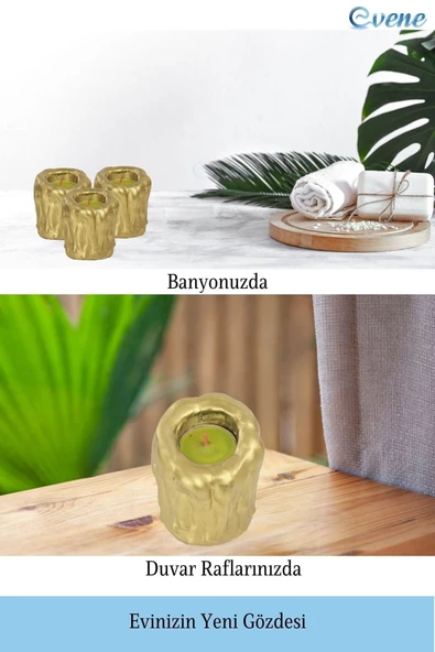 Evene Dekoratif Mumluk Tealight Mumluk Şamdan Mumluk 3 Lü Şamdan Model 30 - 5