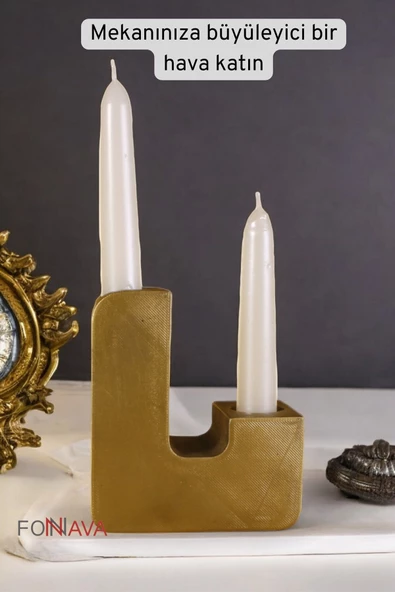Fonnava Şamdan Mumluk Dekoratif Mumluk Tealight Mumluk Altın Eskitme Renk Model 12 - 2