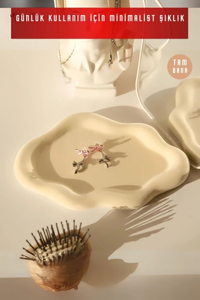 tambana Fildişi Sunumluk Takı Tabağı Dekoratif Tepsi Obje Ev Dekorasyon Model 18 - Resim 2