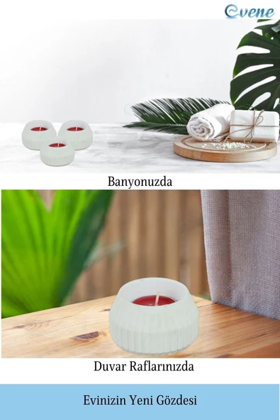 Evene Beyaz Mumluk Şamdan Tealight Mum Uyumlu Çizgili Model - 5