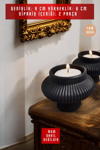 tambana Dekoratif Mumluk Set Şamdan El Yapımı Siyah Model 44 - Resim 3